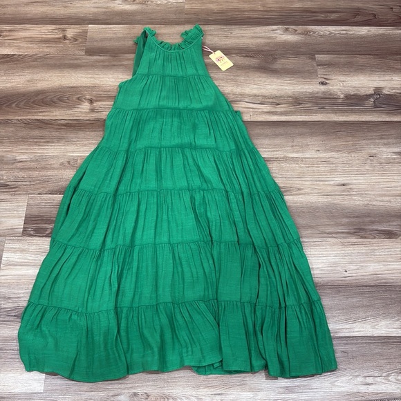 Entro Kelly Green Tiered Midi Dress Women's Size Small S High Neck Halter NWT - Picture 3 of 15